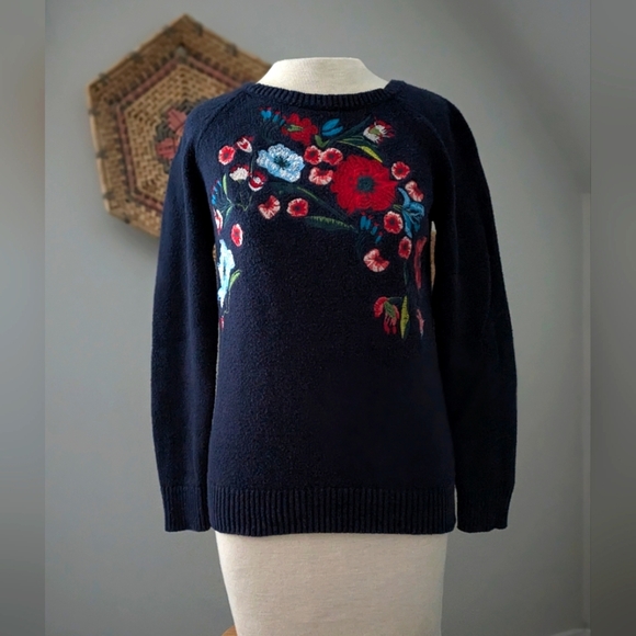 LOFT Floral Embroidered Crewneck Sweater - Picture 1 of 8